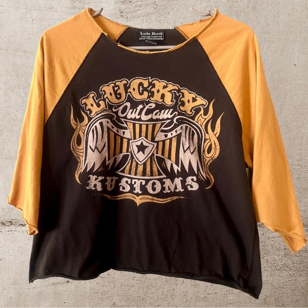 Lucky Brand Crop Distressed Up Cycled T Shirt